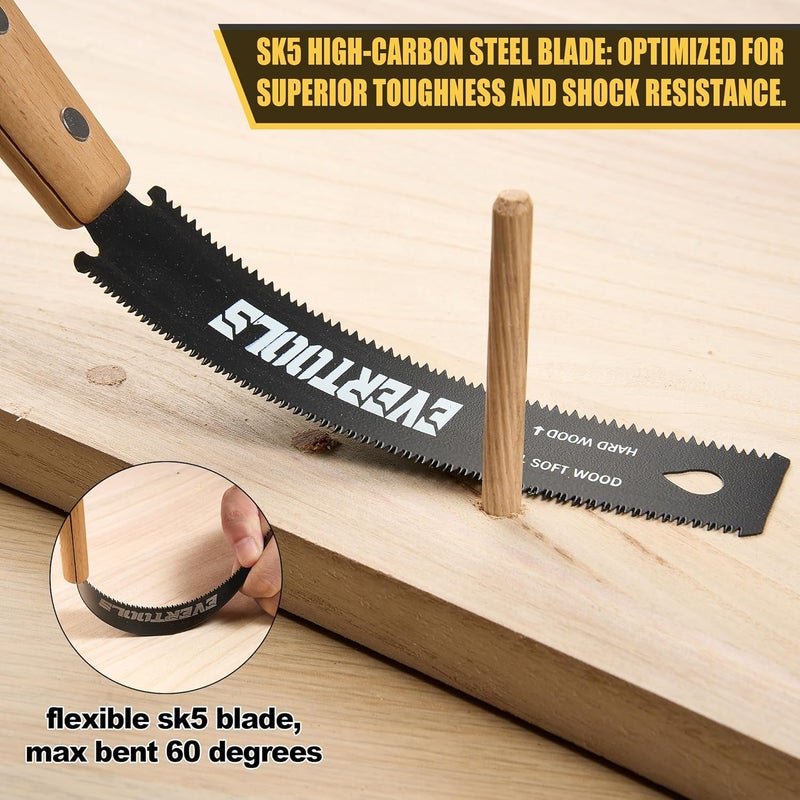 Evertools 3-Piece Japanese Pull Saw Set - 6" Double Edge & Flush Cut & 11" Pruning Saw | Razor Sharp SK5 Steel | for Woodworking, Carpentry, Garden Trimming - Image 2